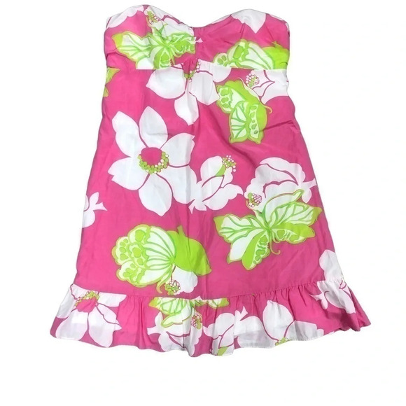 Lilly Pulitzer Blair Printed Silk Dress Hotty Pink She’s A Piston‎ women’s Sz 8 - Picture 1 of 5